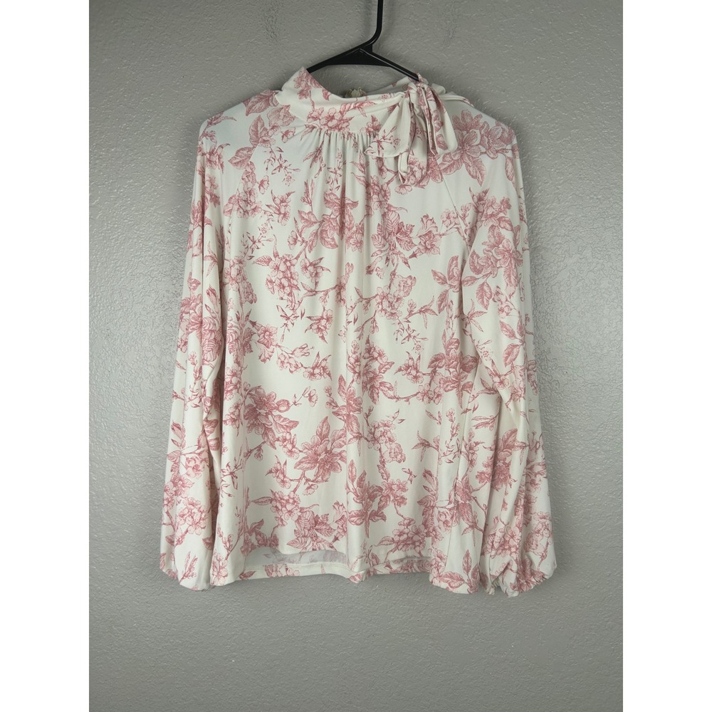 Lauren Ralph Lauren Floral Toile Mock Neck Tie Blouse Pink White Size Large